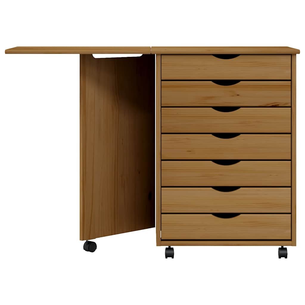 Rollschrank mit Schreibtisch MOSS Honigbraun Massivholz Kiefer