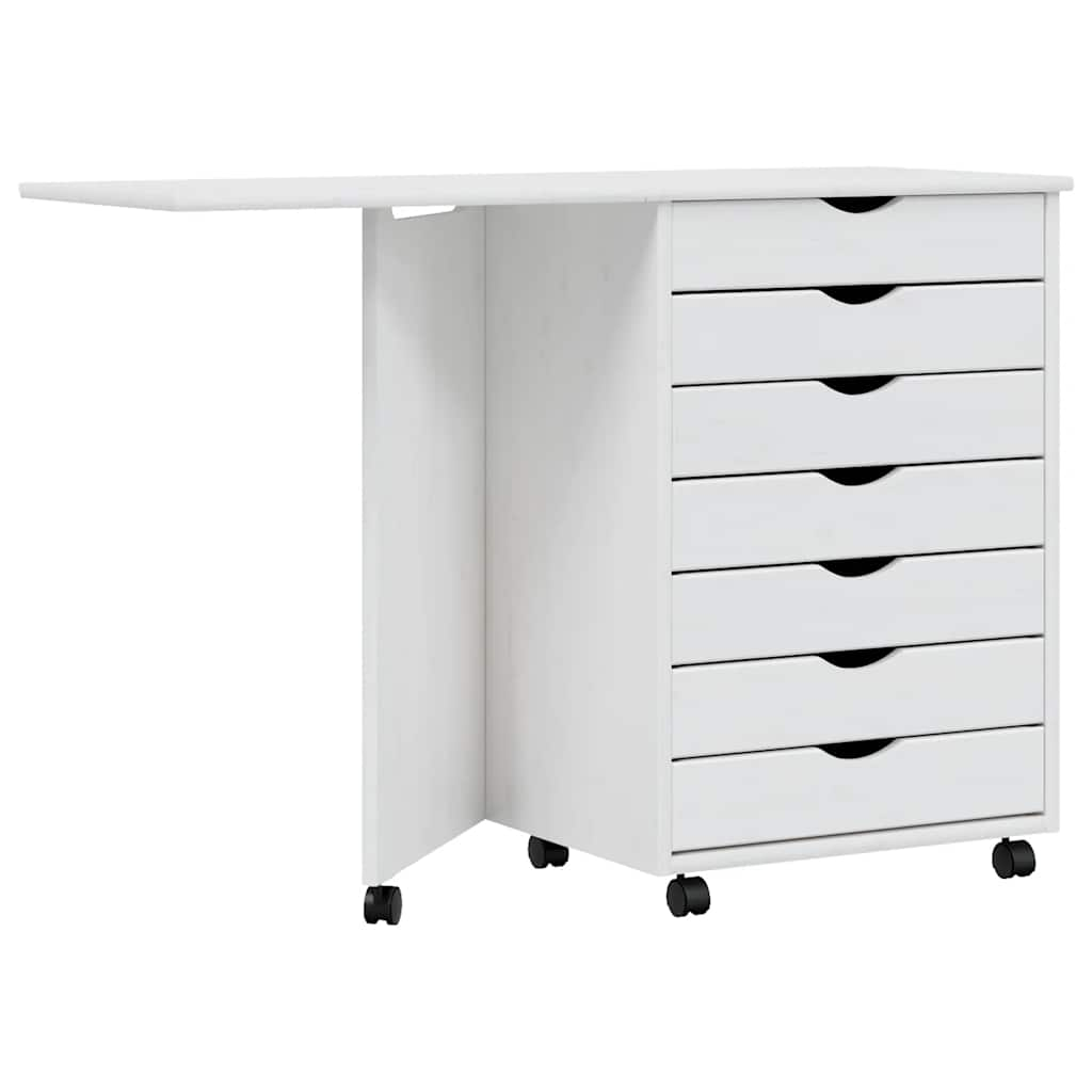 Meuble roulant avec bureau MOSS en bois de pin massif blanc