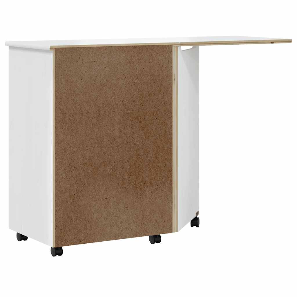 Meuble roulant avec bureau MOSS en bois de pin massif blanc