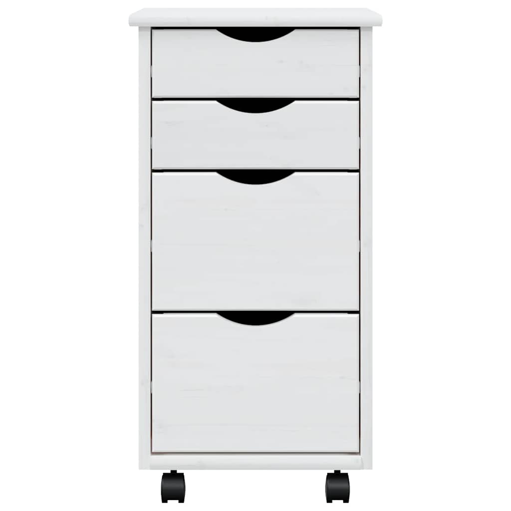 Servante roulante avec tiroirs MOSS en pin massif blanc