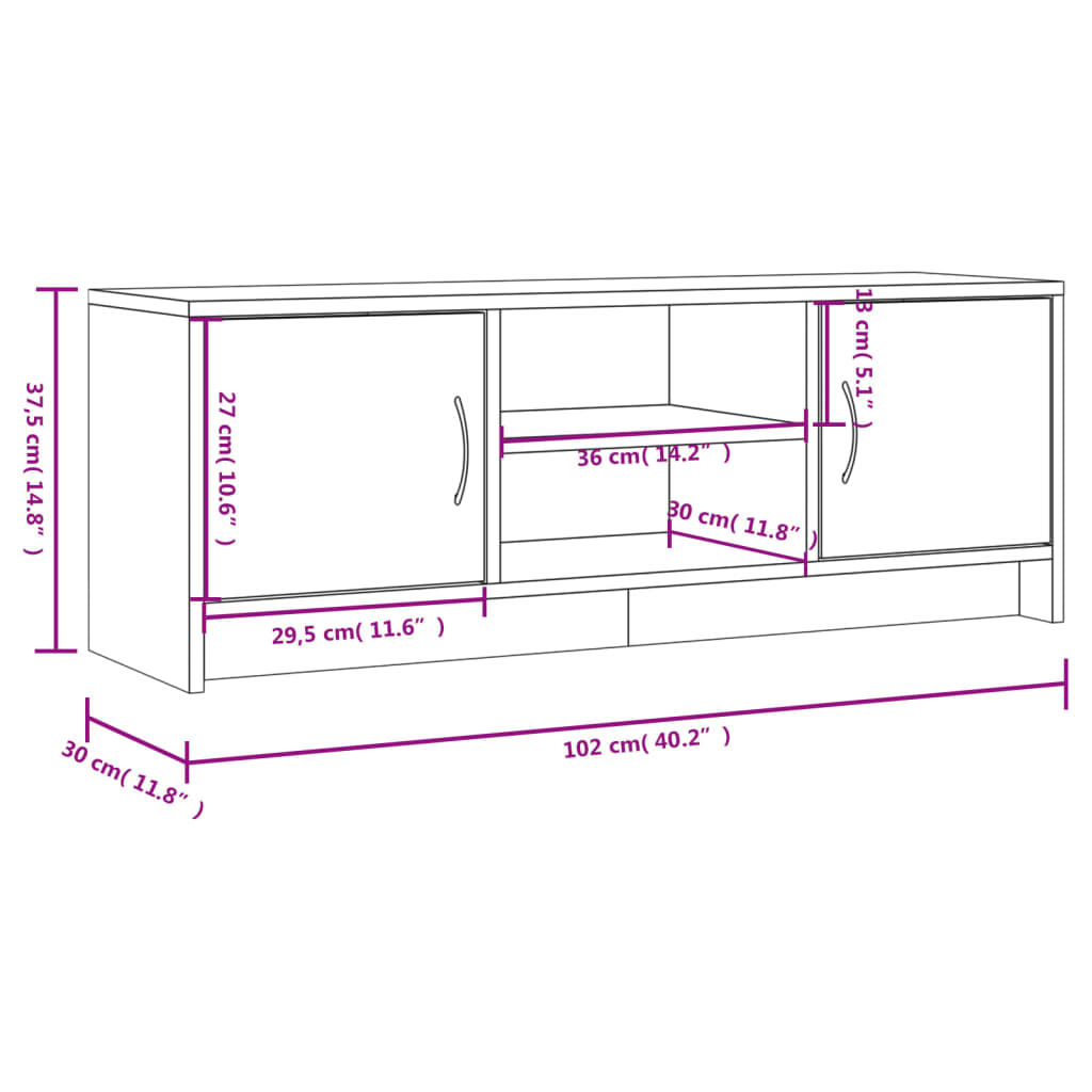 Meuble TV chêne Sonoma 102x30x37,5 cm matériau bois