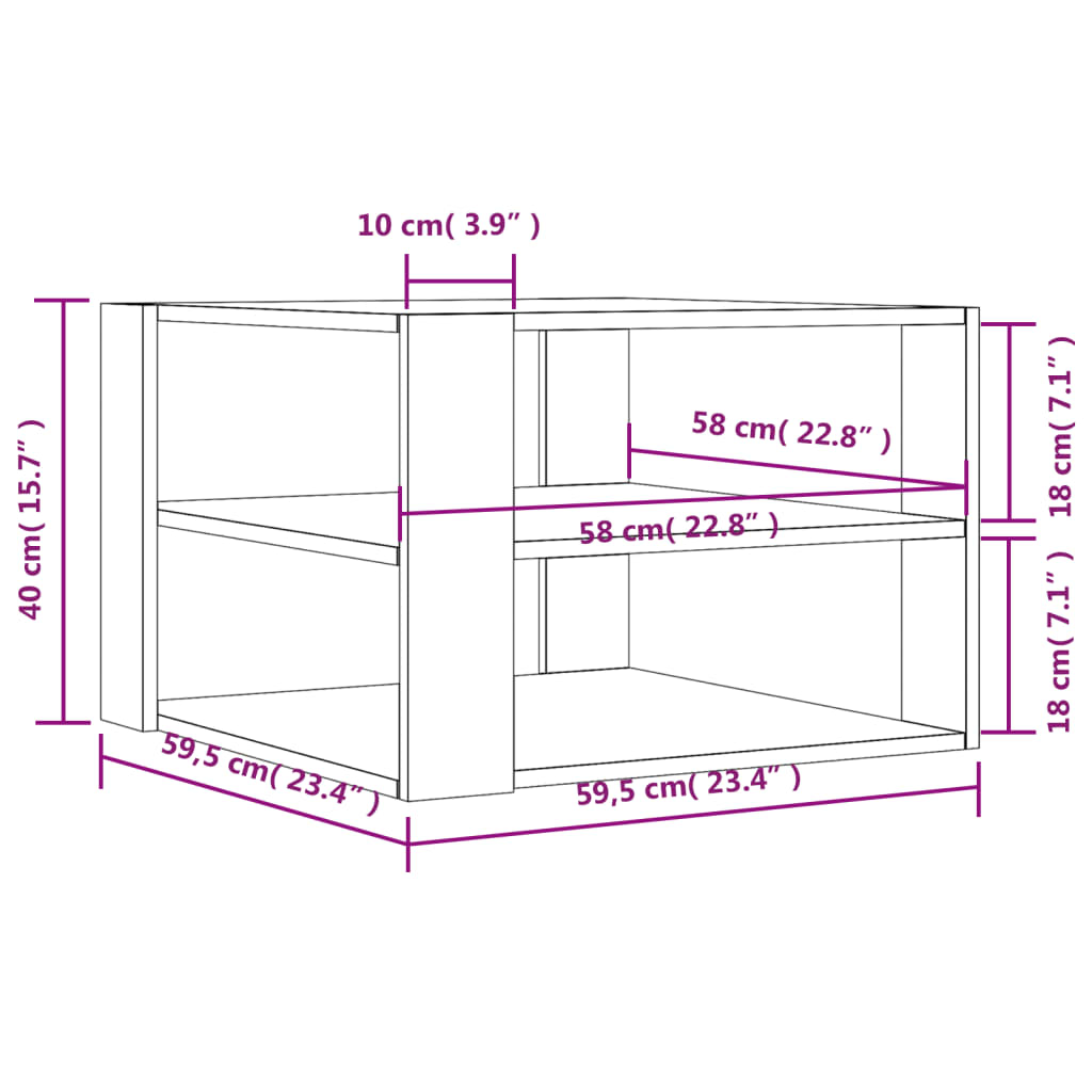 Table basse en béton gris 59,5 x 59,5 x 40 cm, matériau bois
