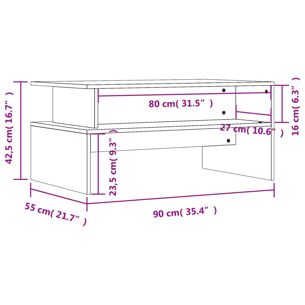 Table basse blanche 90x55x42,5 cm en bois