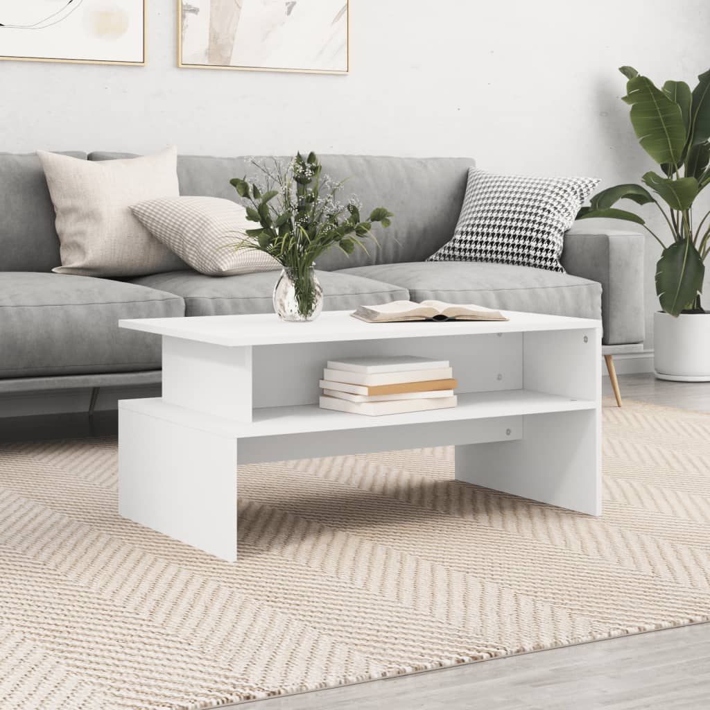 Table basse blanche 90x55x42,5 cm en bois