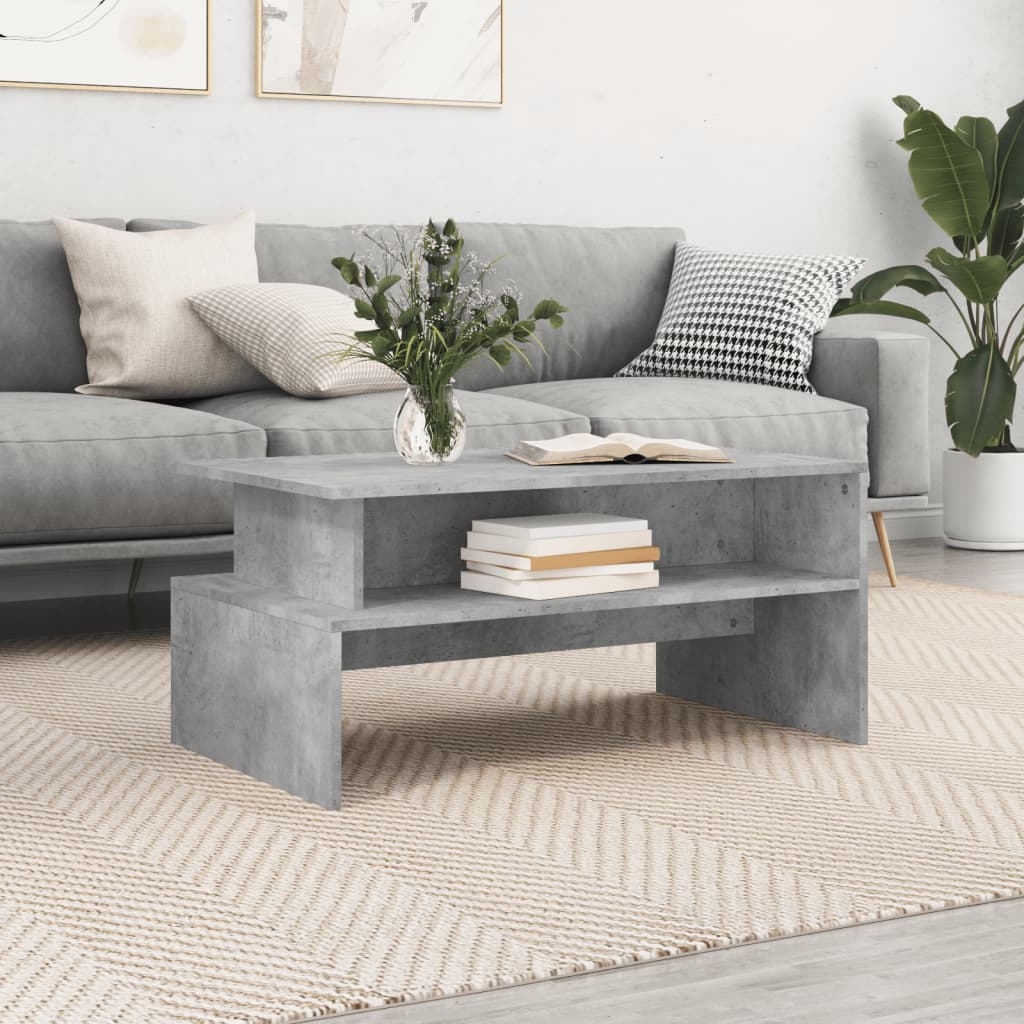 Table basse gris béton 90x55x42,5 cm en bois
