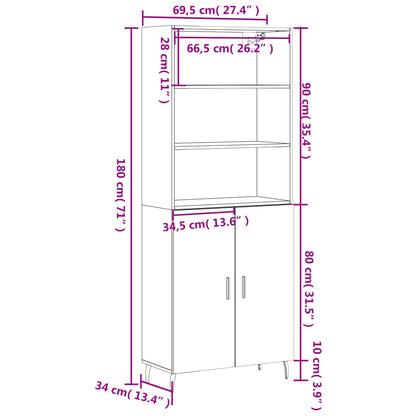 Highboard Grau Sonoma 69,5x34x180 cm Holzwerkstoff
