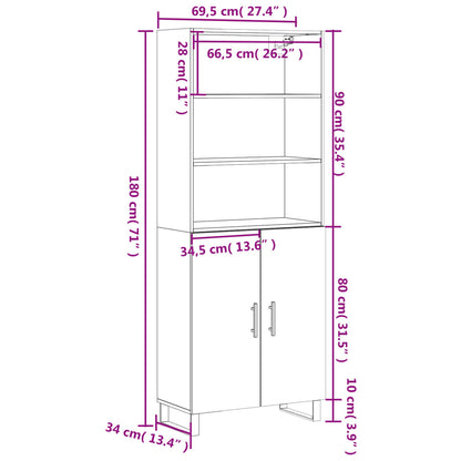Highboard Weiß 69,5x34x180 cm Holzwerkstoff