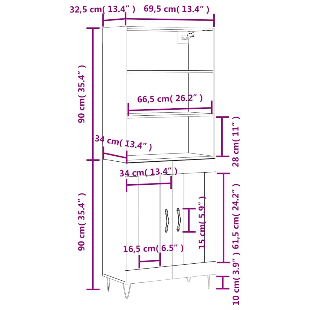 Highboard Betongrau 69,5x34x180 cm Holzwerkstoff