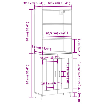 Highboard Weiß 69,5x34x180 cm Holzwerkstoff