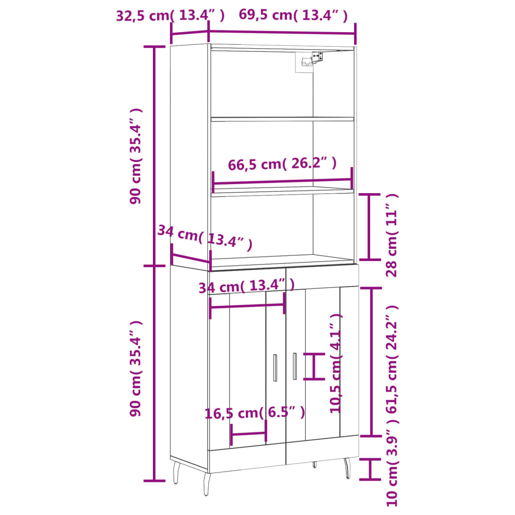 Highboard Sonoma-Eiche 69,5x34x180 cm Holzwerkstoff