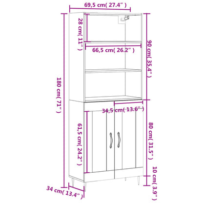 Highboard Sonoma-Eiche 69,5x34x180 cm Holzwerkstoff