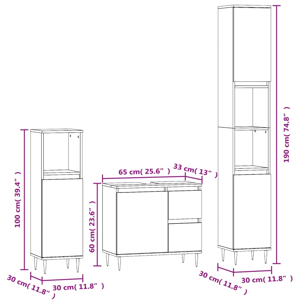 3-tlg. Badmöbel-Set Weiß Holzwerkstoff