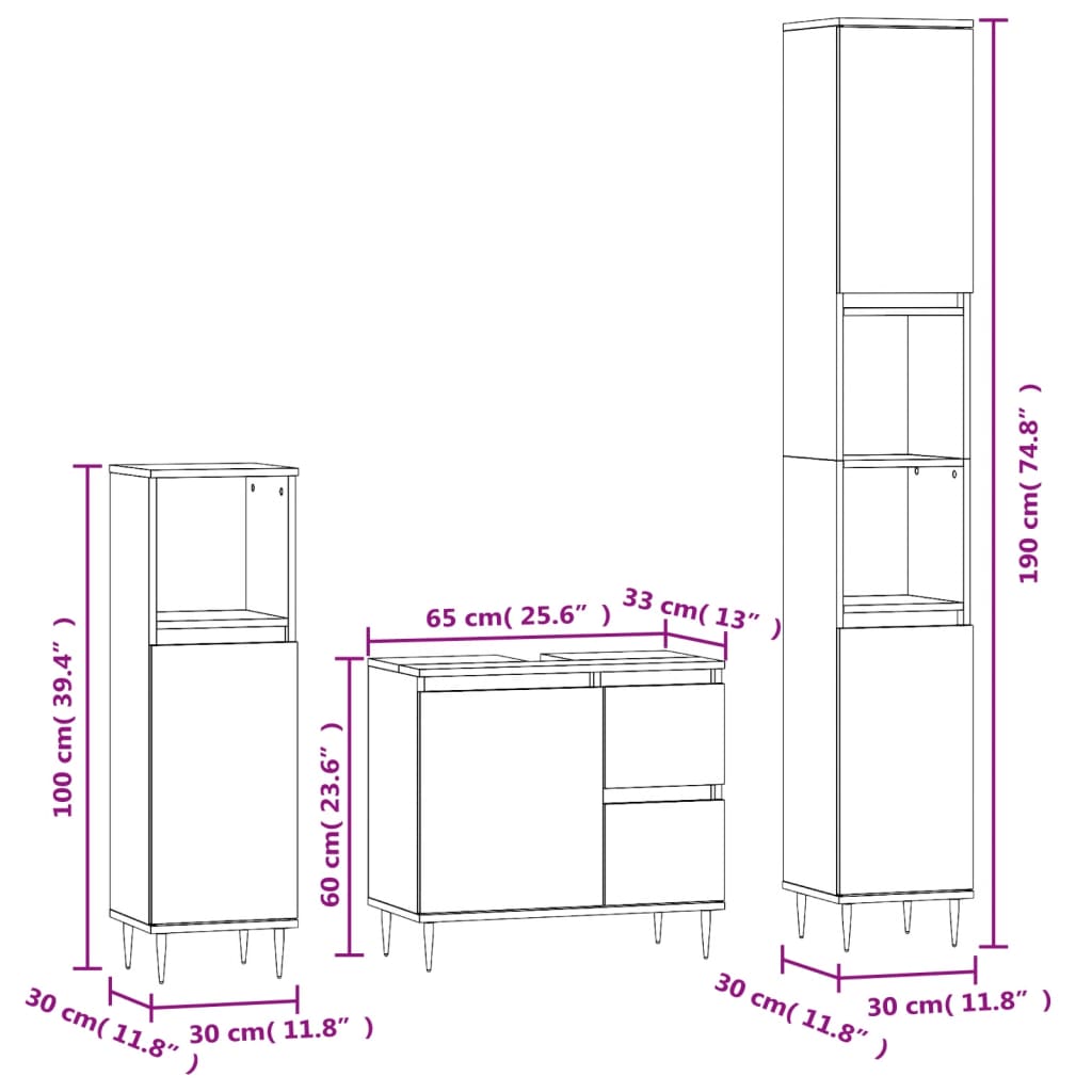 3-tlg. Badmöbel-Set Räuchereiche Holzwerkstoff