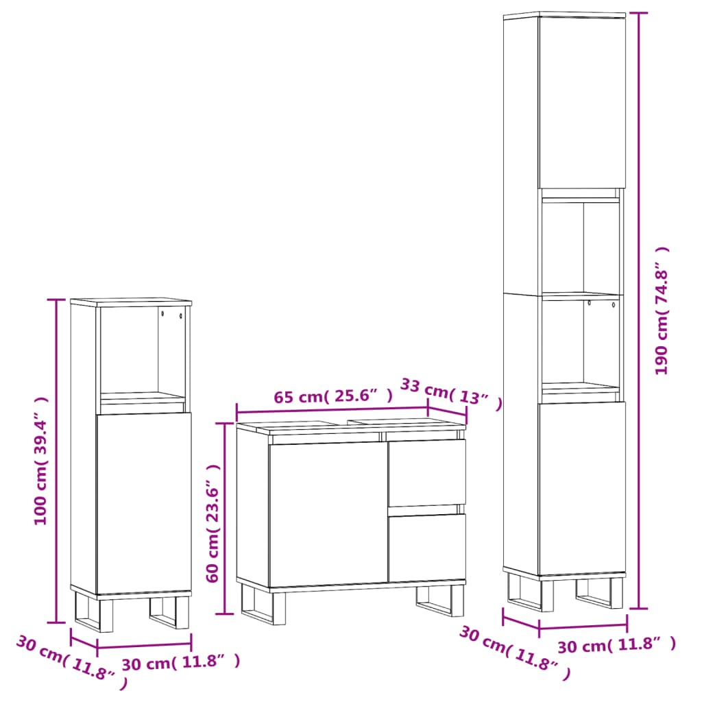 3-tlg. Badmöbel-Set Weiß Holzwerkstoff