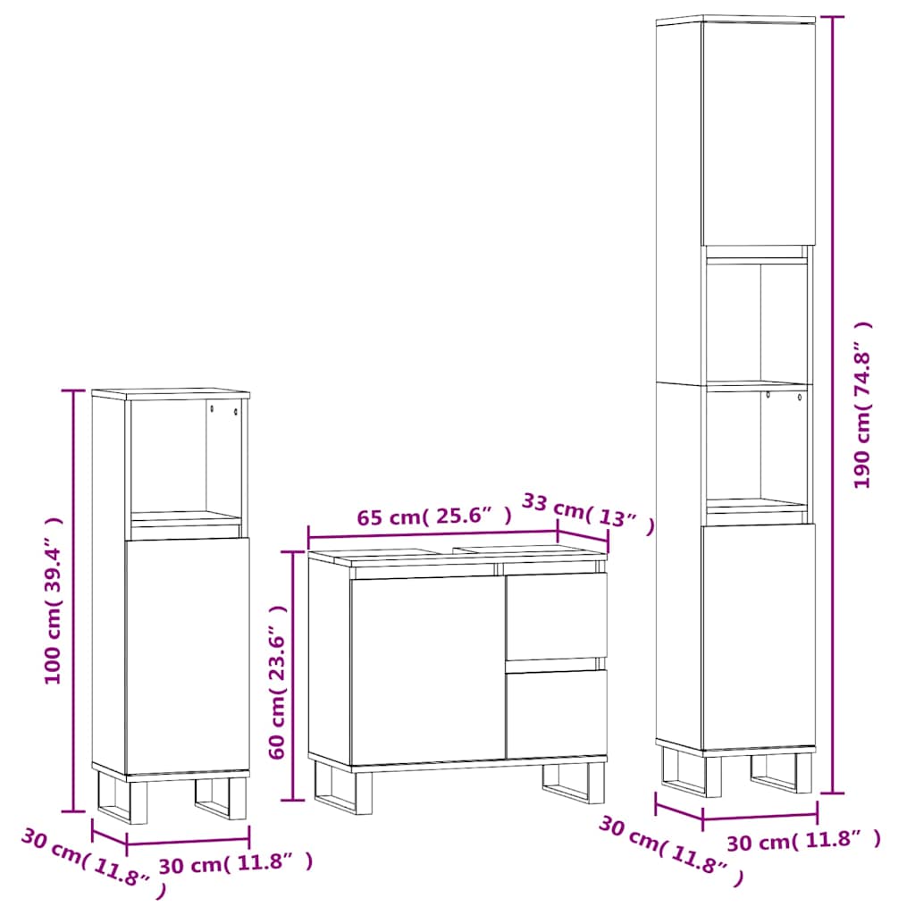 3-tlg. Badmöbel-Set Räuchereiche Holzwerkstoff