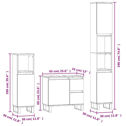 3-tlg. Badmöbel-Set Räuchereiche Holzwerkstoff