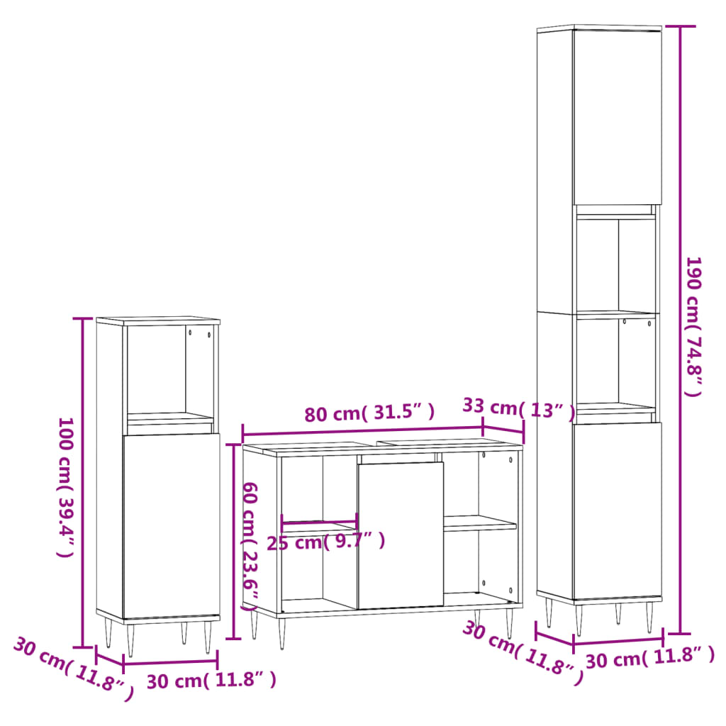 3-tlg. Badmöbel-Set Weiß Holzwerkstoff