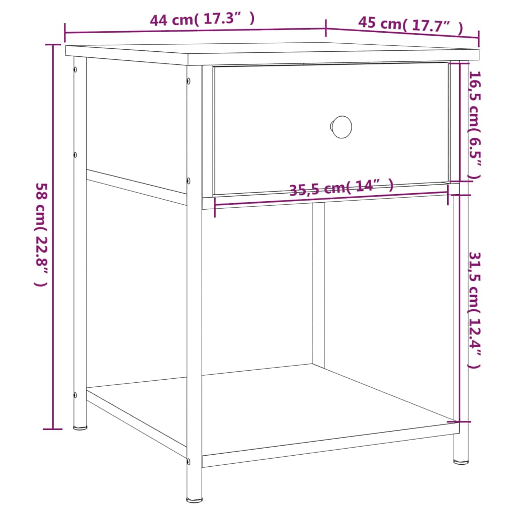 Table de chevet grise Sonoma 44x45x58 cm en bois