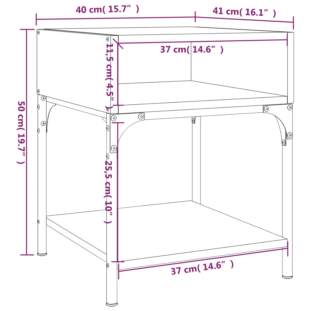 Table de chevet grise Sonoma 40x41x50 cm en bois