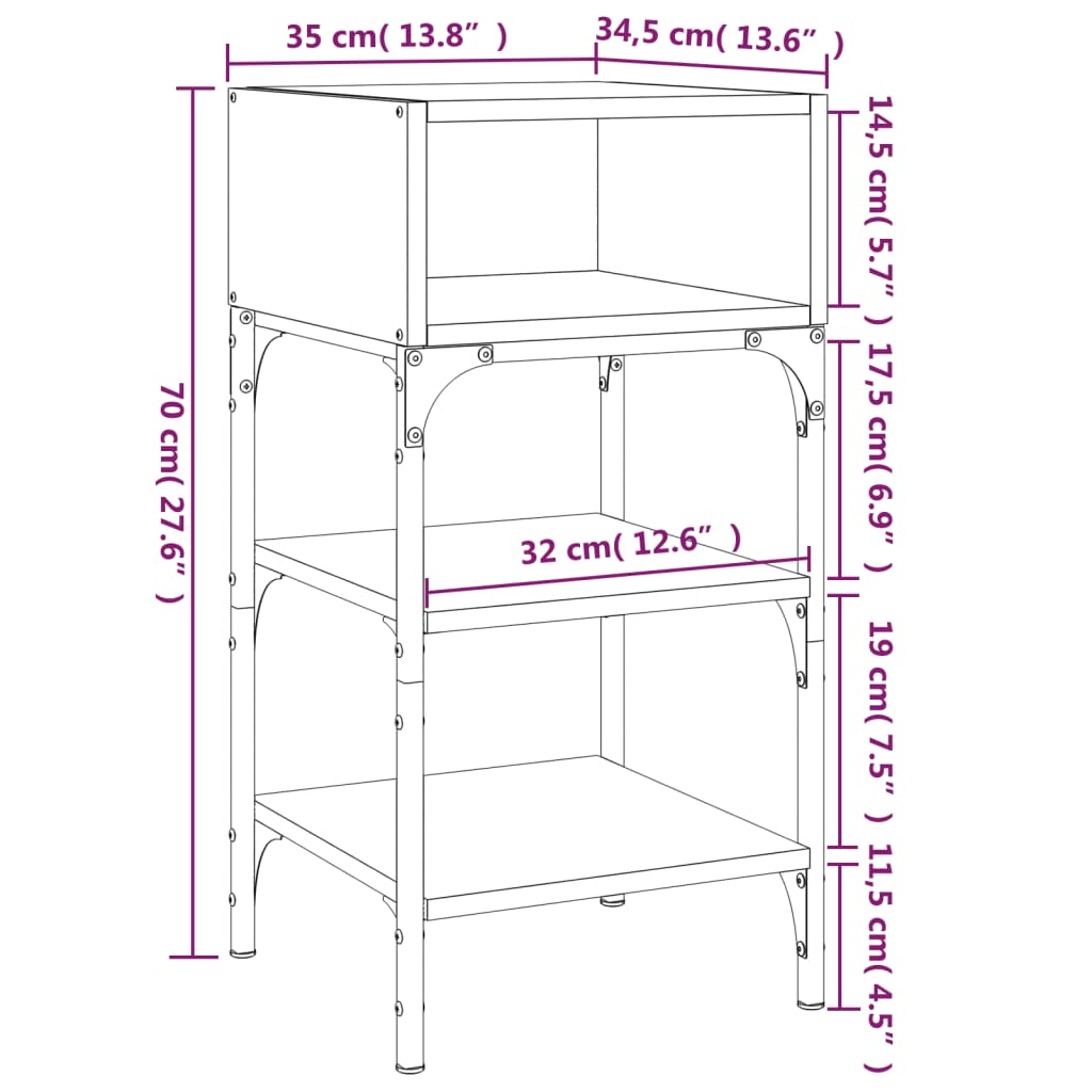 Table de chevet aspect chêne marron 35x34,5x70 cm en bois