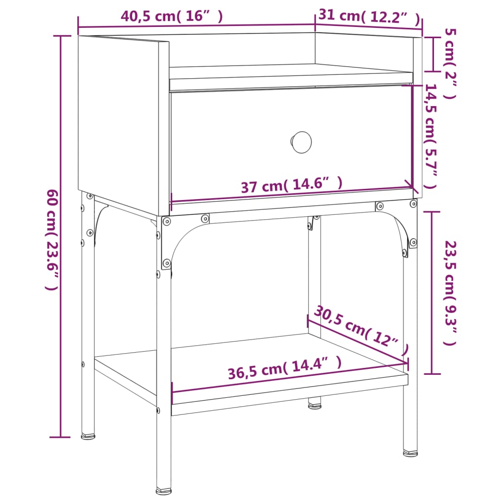 Nachttisch Grau Sonoma-Eiche 40,5x31x60 cm Holzwerkstoff