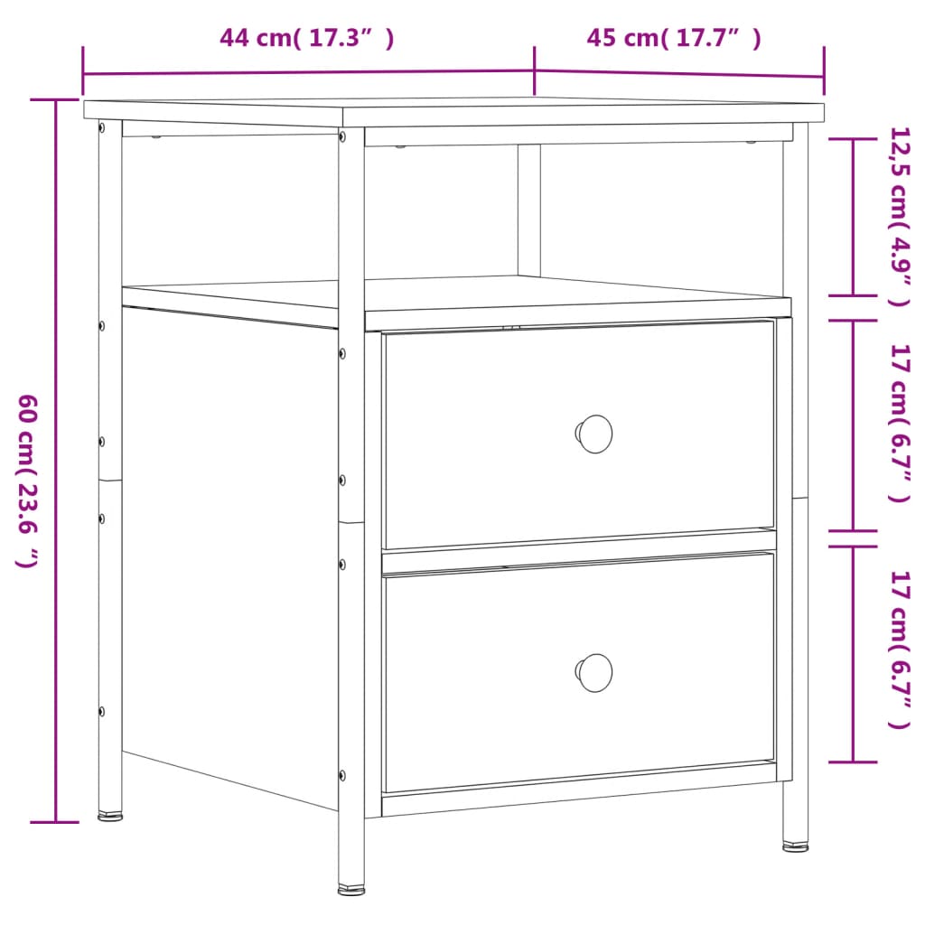 Table de chevet aspect chêne marron 44x45x60 cm en bois