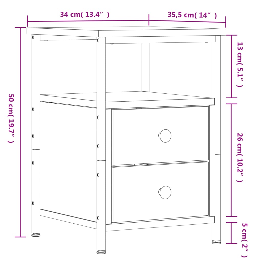 Table de chevet chêne Sonoma gris 34x35,5x50 cm matière bois