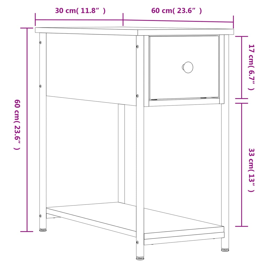 Table de chevet chêne Sonoma gris 30x60x60 cm matière bois