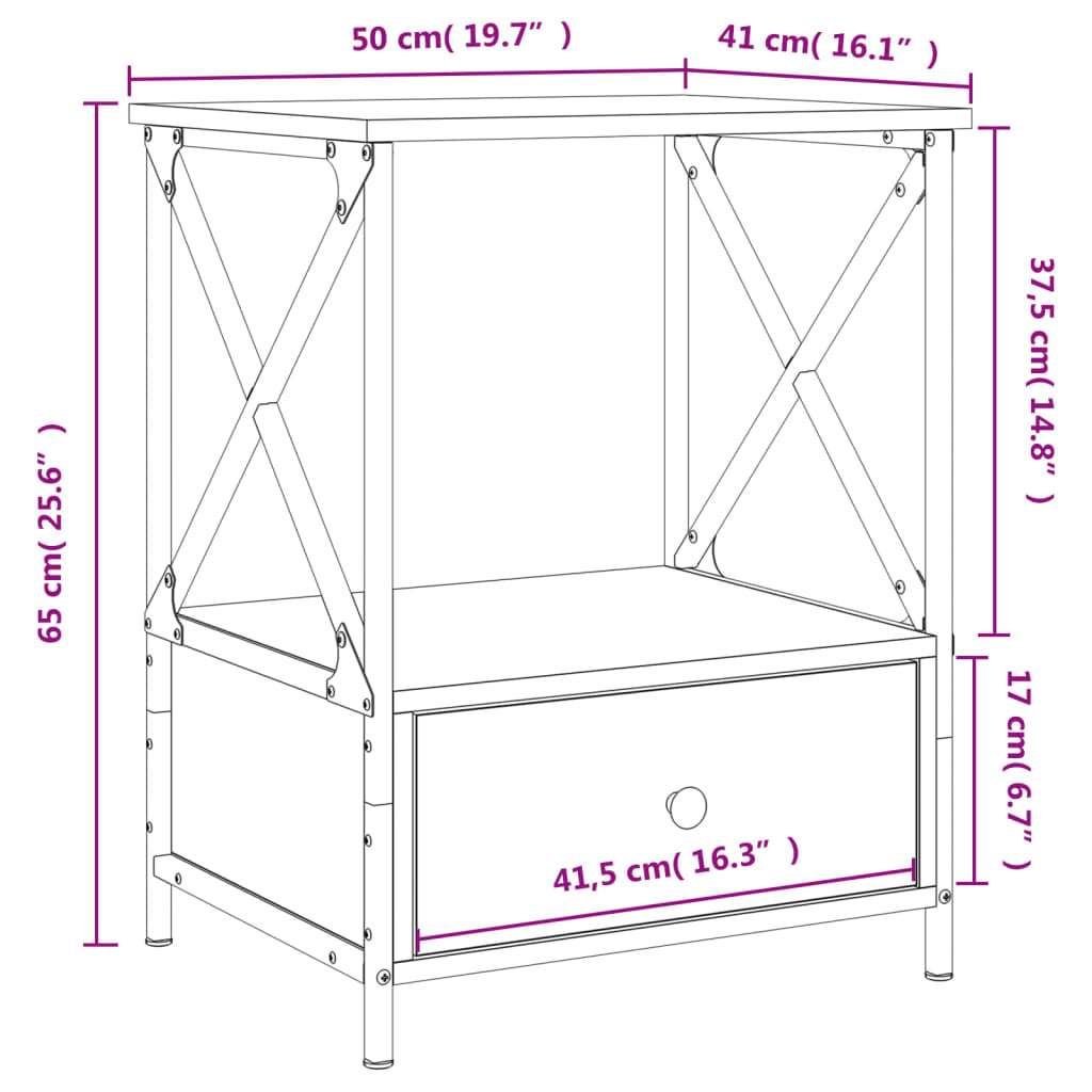 Table de chevet aspect chêne marron 50x41x65 cm en bois