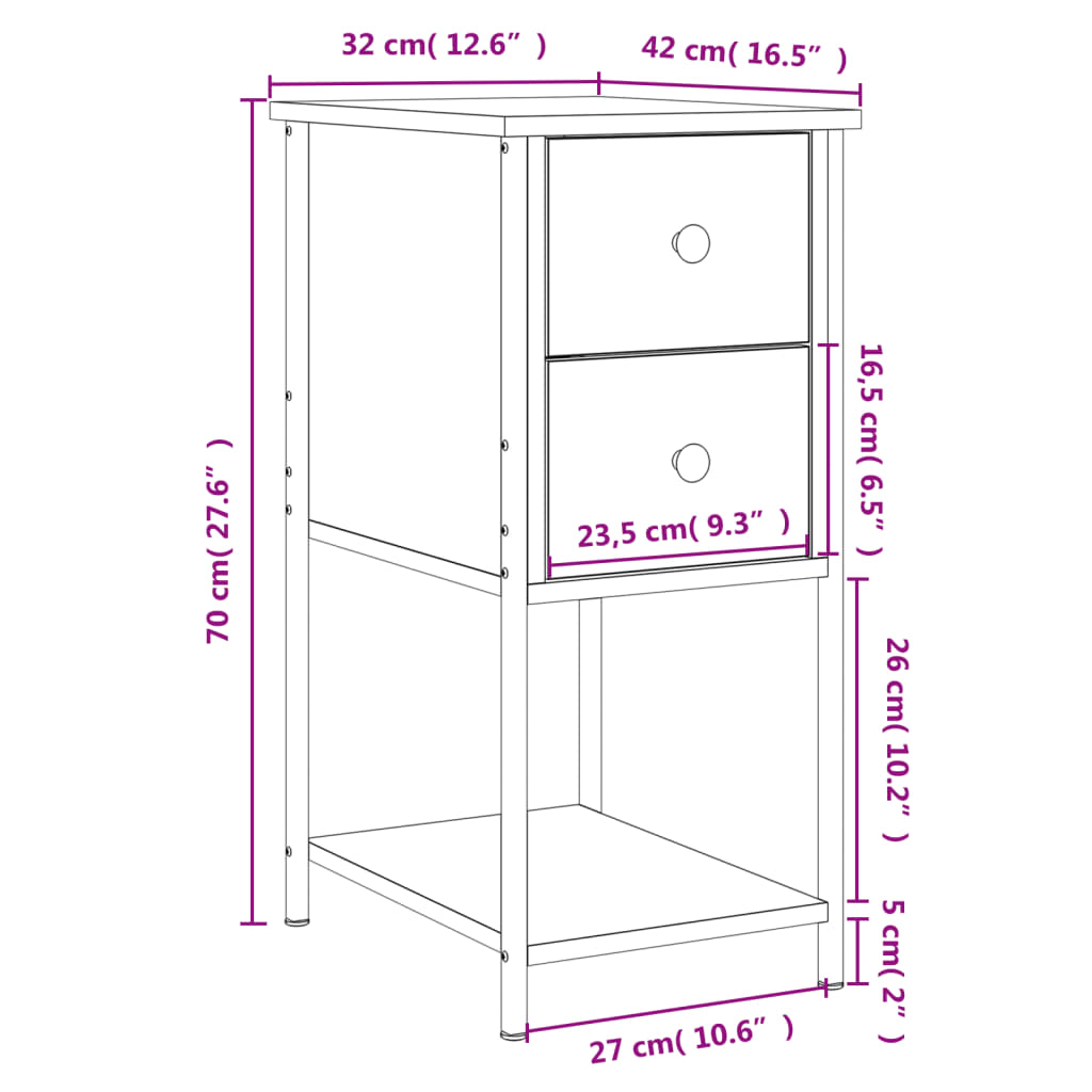 Nachttische 2 Stk. Grau Sonoma 32x42x70 cm Holzwerkstoff