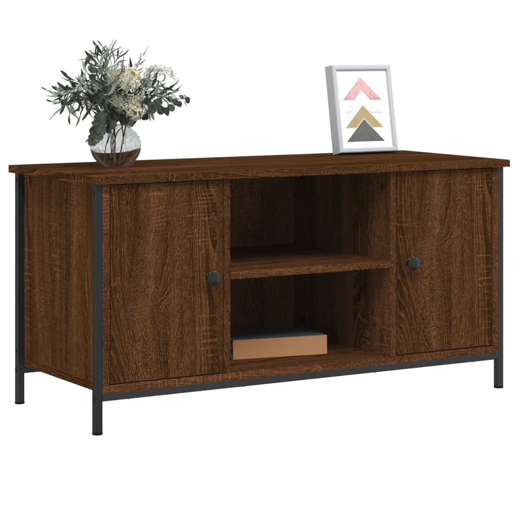 Meuble TV aspect chêne marron 100x40x50 cm matériau bois