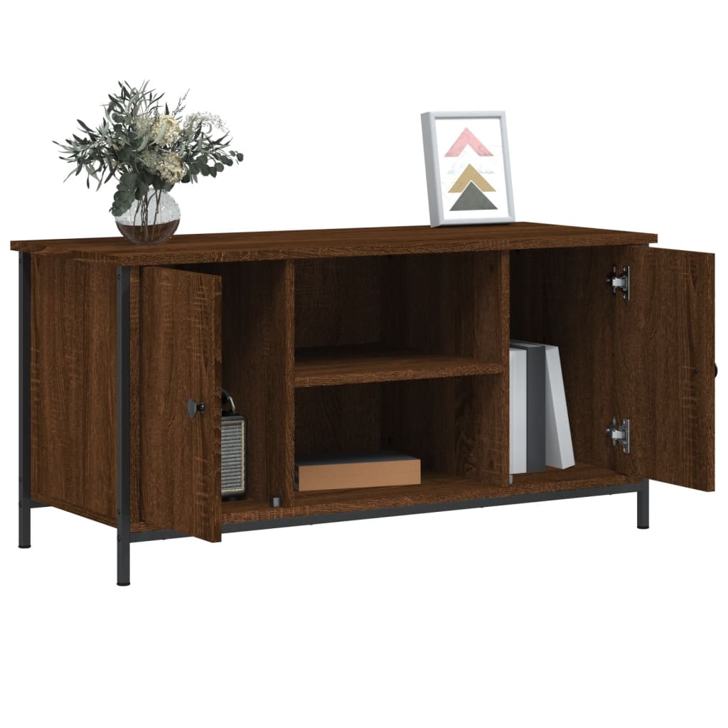 Meuble TV aspect chêne marron 100x40x50 cm matériau bois