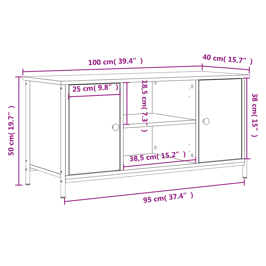 Meuble TV aspect chêne marron 100x40x50 cm matériau bois