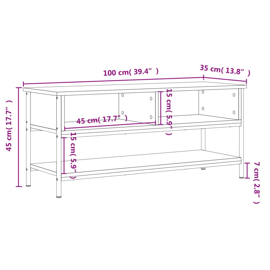 Meuble TV chêne fumé 100x35x45 cm matériau bois