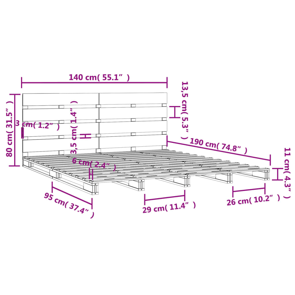 Massivholzbett ohne Matratze 140x190 cm Kiefernholz