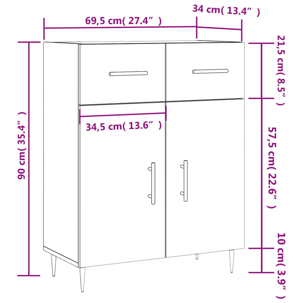 Sideboard Sonoma-Eiche 69,5x34x90 cm Holzwerkstoff