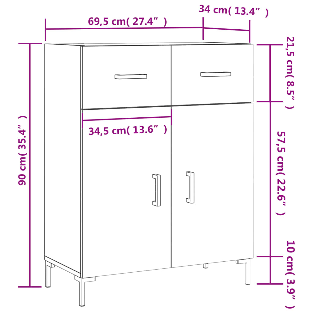 Sideboard Betongrau 69,5x34x90 cm Holzwerkstoff