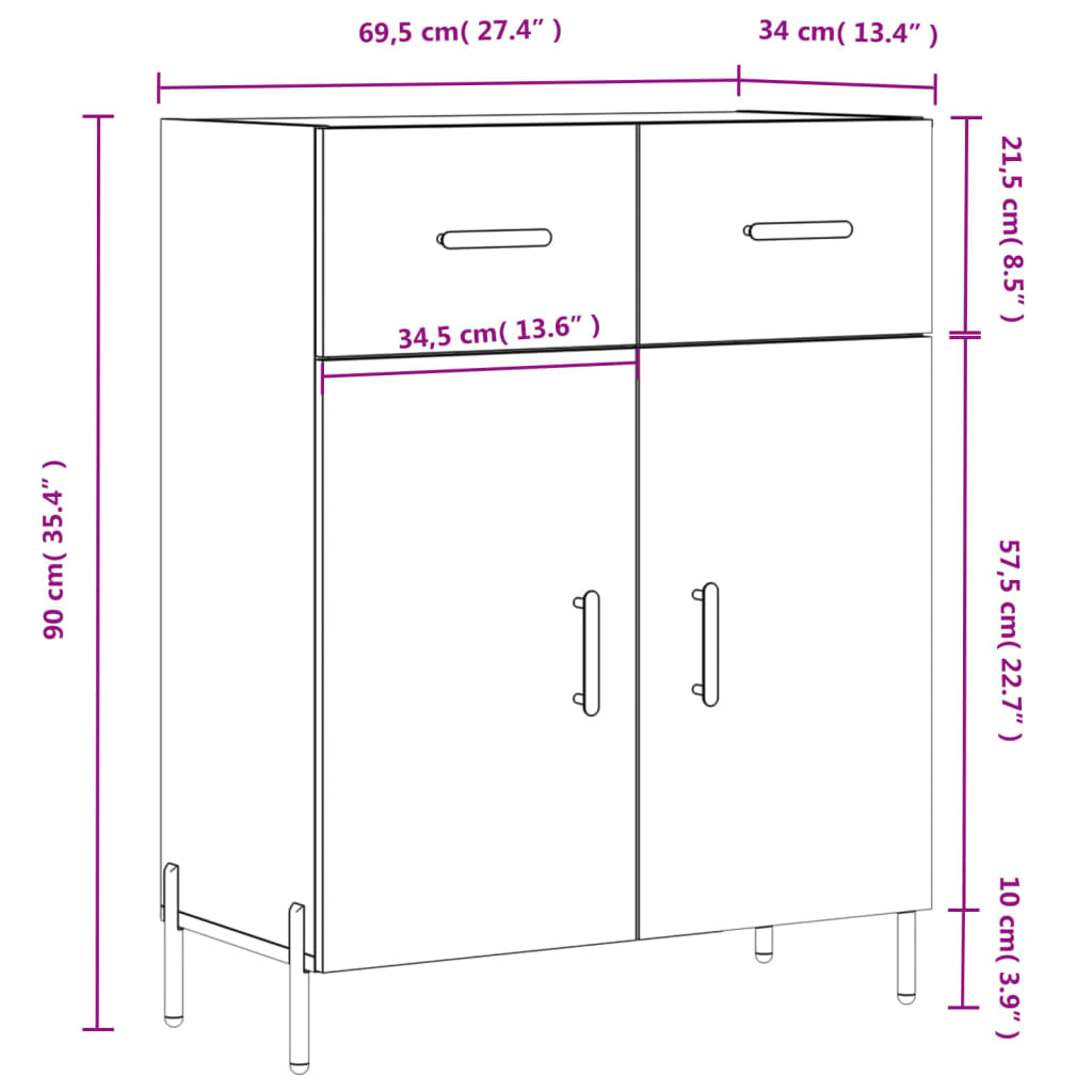 Sideboard Betongrau 69,5x34x90 cm Holzwerkstoff