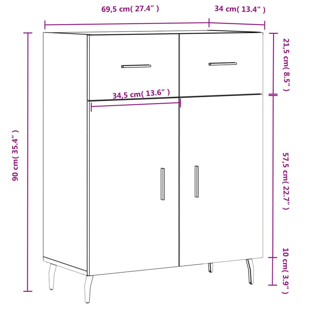 Sideboard Sonoma-Eiche 69,5x34x90 cm Holzwerkstoff