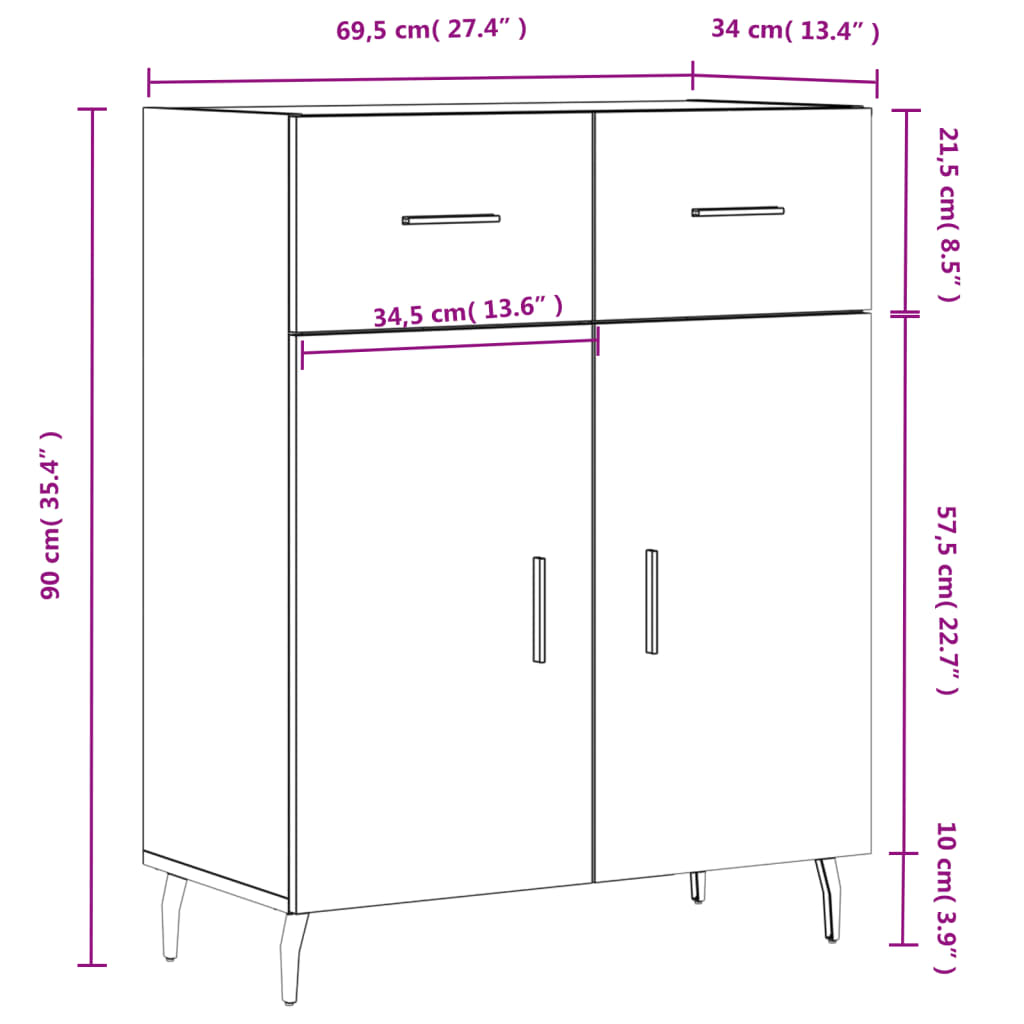 Sideboard Grau Sonoma 69,5x34x90 cm Holzwerkstoff