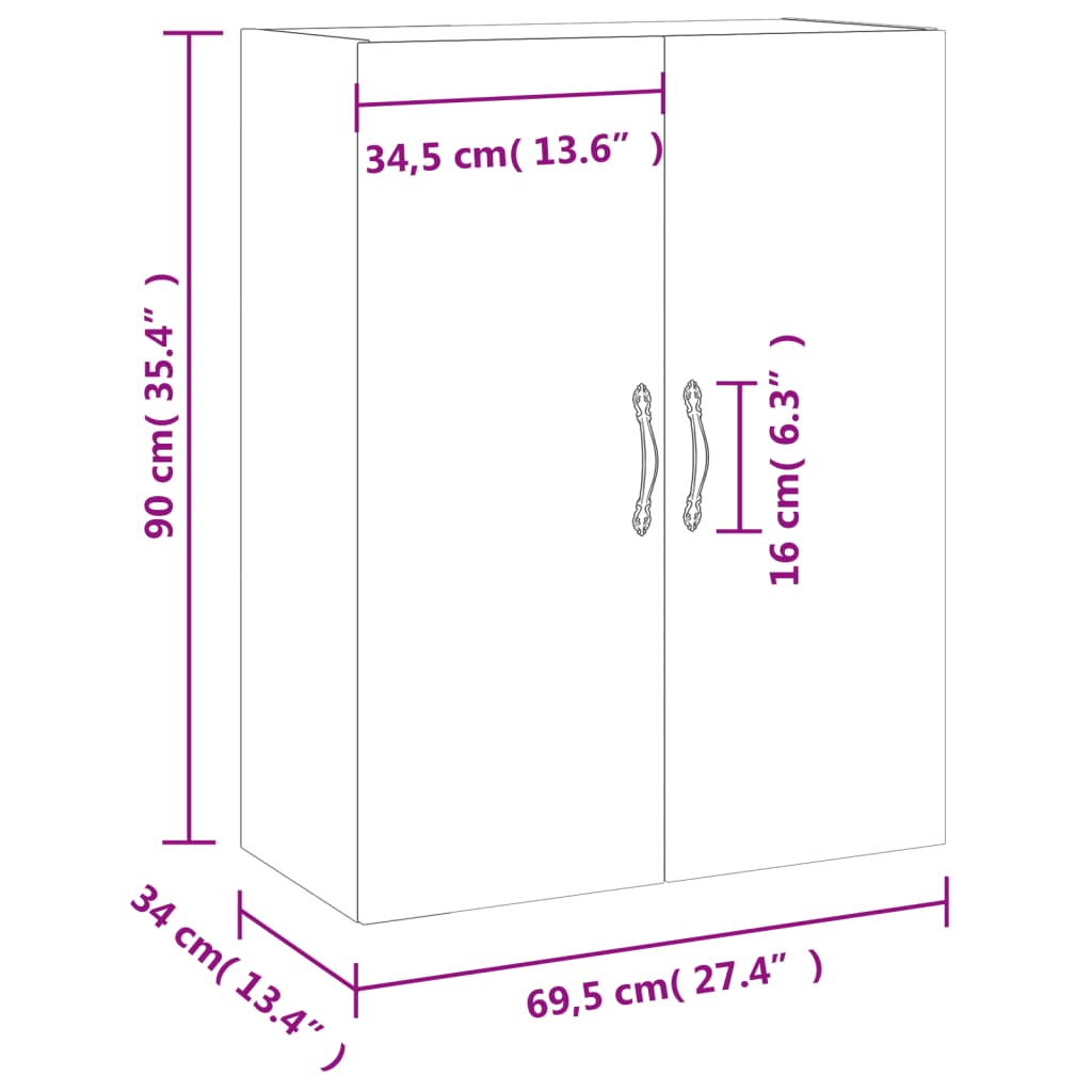 Wandschrank Räuchereiche 69,5x34x90 cm