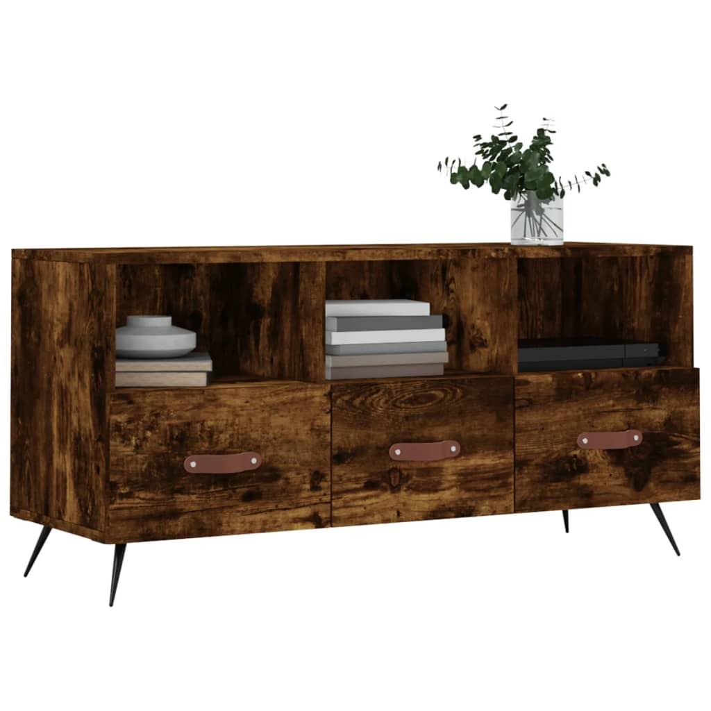 Meuble TV chêne fumé 102x36x50 cm matériau bois