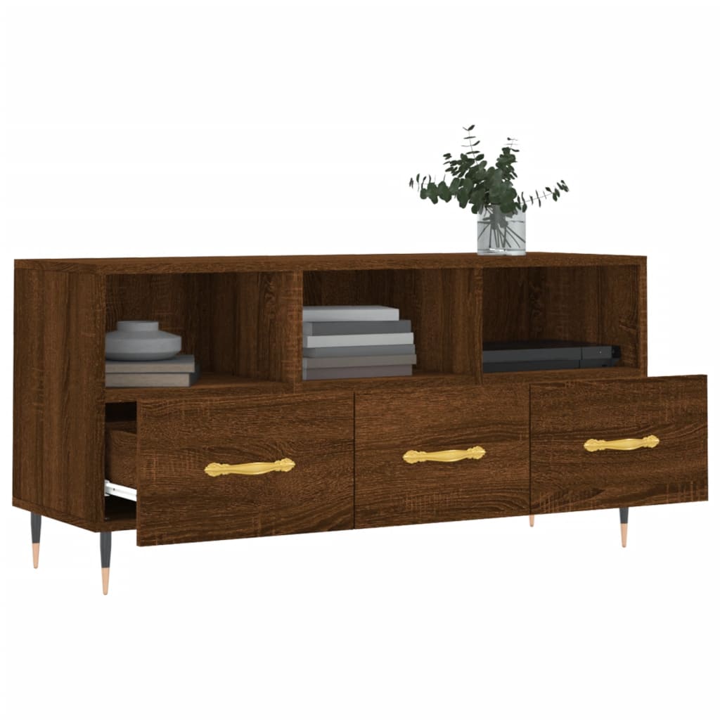 Meuble TV aspect chêne marron 102x36x50 cm matériau bois