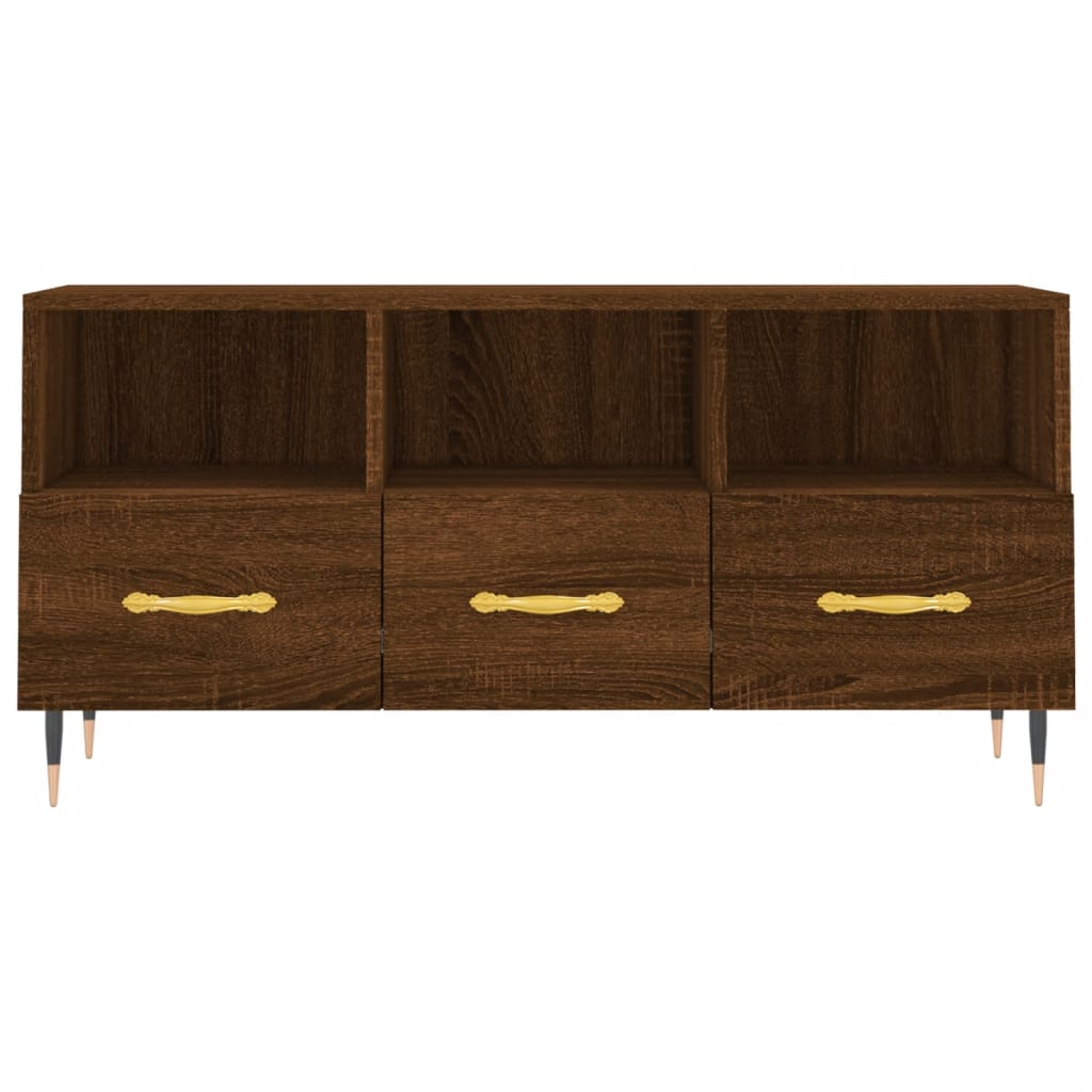 Meuble TV aspect chêne marron 102x36x50 cm matériau bois