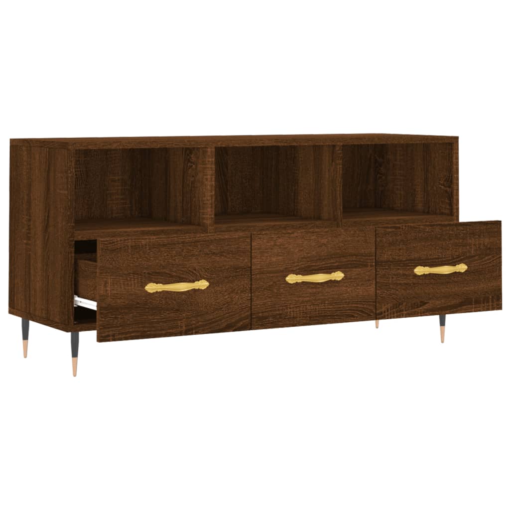 Meuble TV aspect chêne marron 102x36x50 cm matériau bois