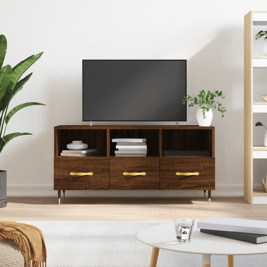 Meuble TV aspect chêne marron 102x36x50 cm matériau bois