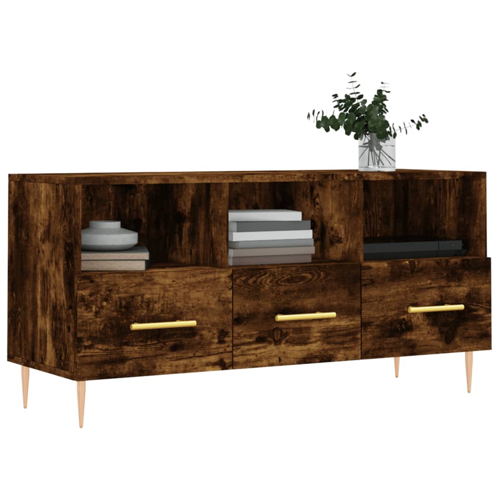 Meuble TV chêne fumé 102x36x50 cm matériau bois