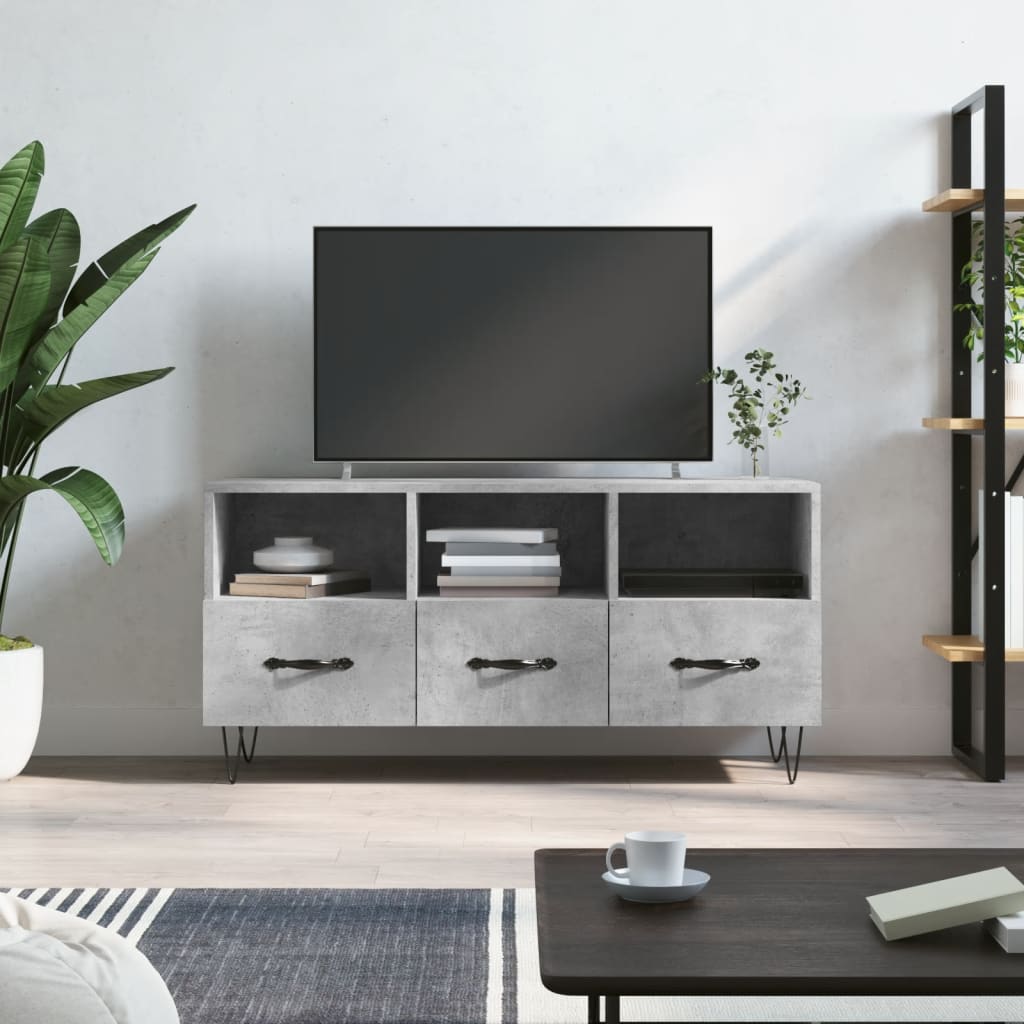 Meuble TV gris béton 102x36x50 cm en bois