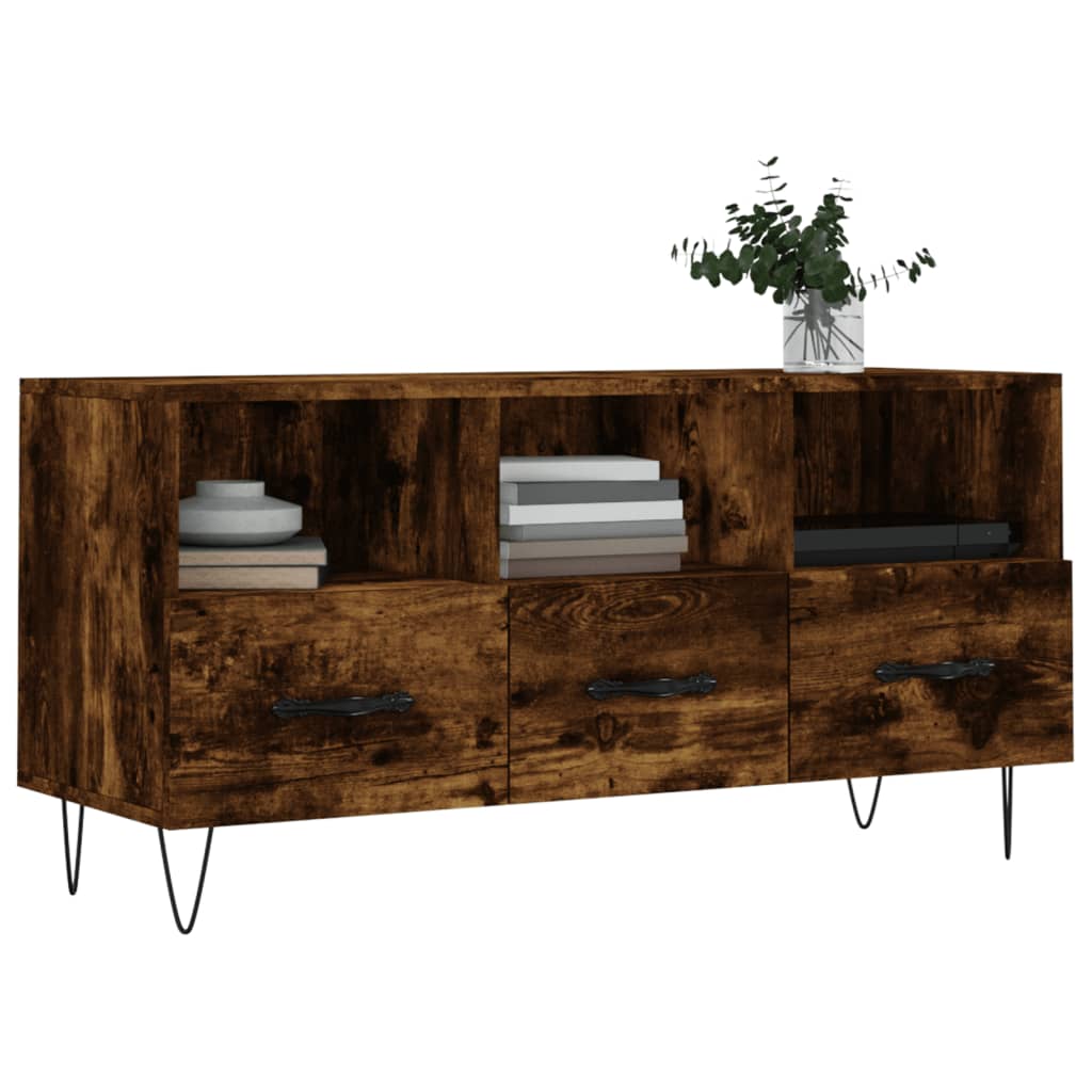 Meuble TV chêne fumé 102x36x50 cm matériau bois