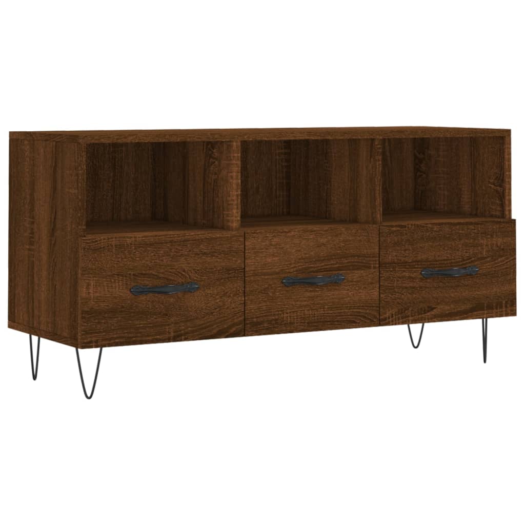 Meuble TV aspect chêne marron 102x36x50 cm matériau bois